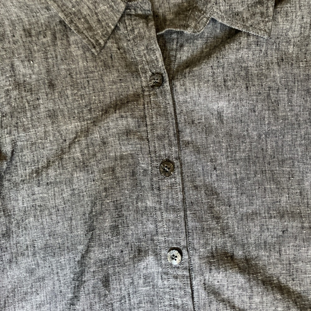 Travel Smith Large Gray Roll Tab Linen Button Down Shirt Euro Summer Lagenlook - Picture 2 of 5